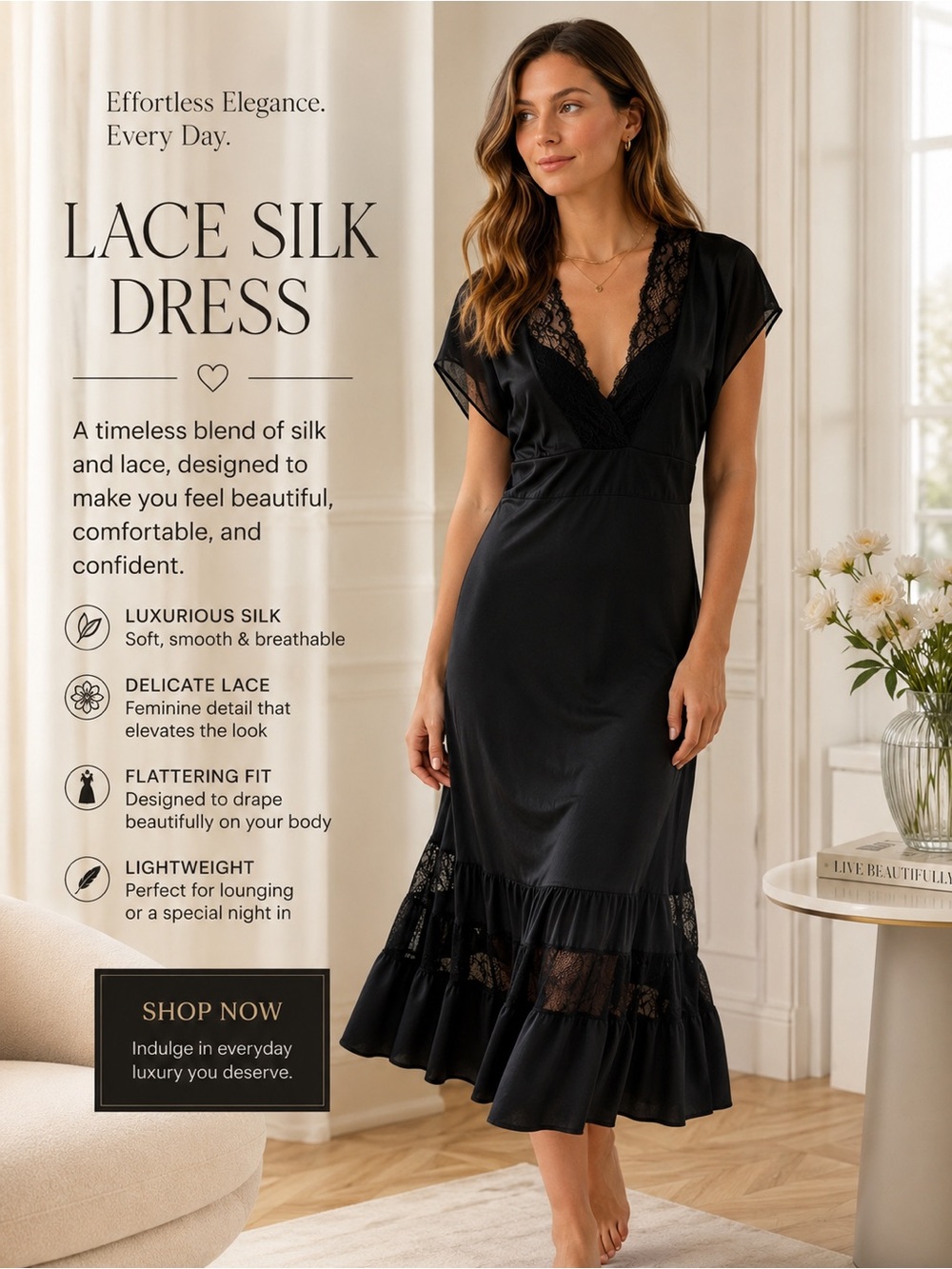 Diane Von Furstenberg Black Midi Dress with Lace Trim - Picture 2 of 12